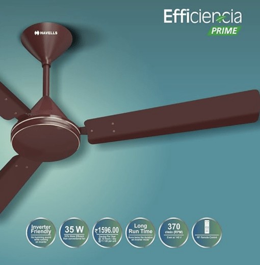 Havells 1200mm Efficiencia Prime BLDC Motor Ceiling Fan | 5 Star with Remote, 100% Copper | Upto 53% Energy Saving, High Air Delivery, 2 Year Warranty, Inverter Friendly, Timer | (Pack of 1, Brown) - Image 2